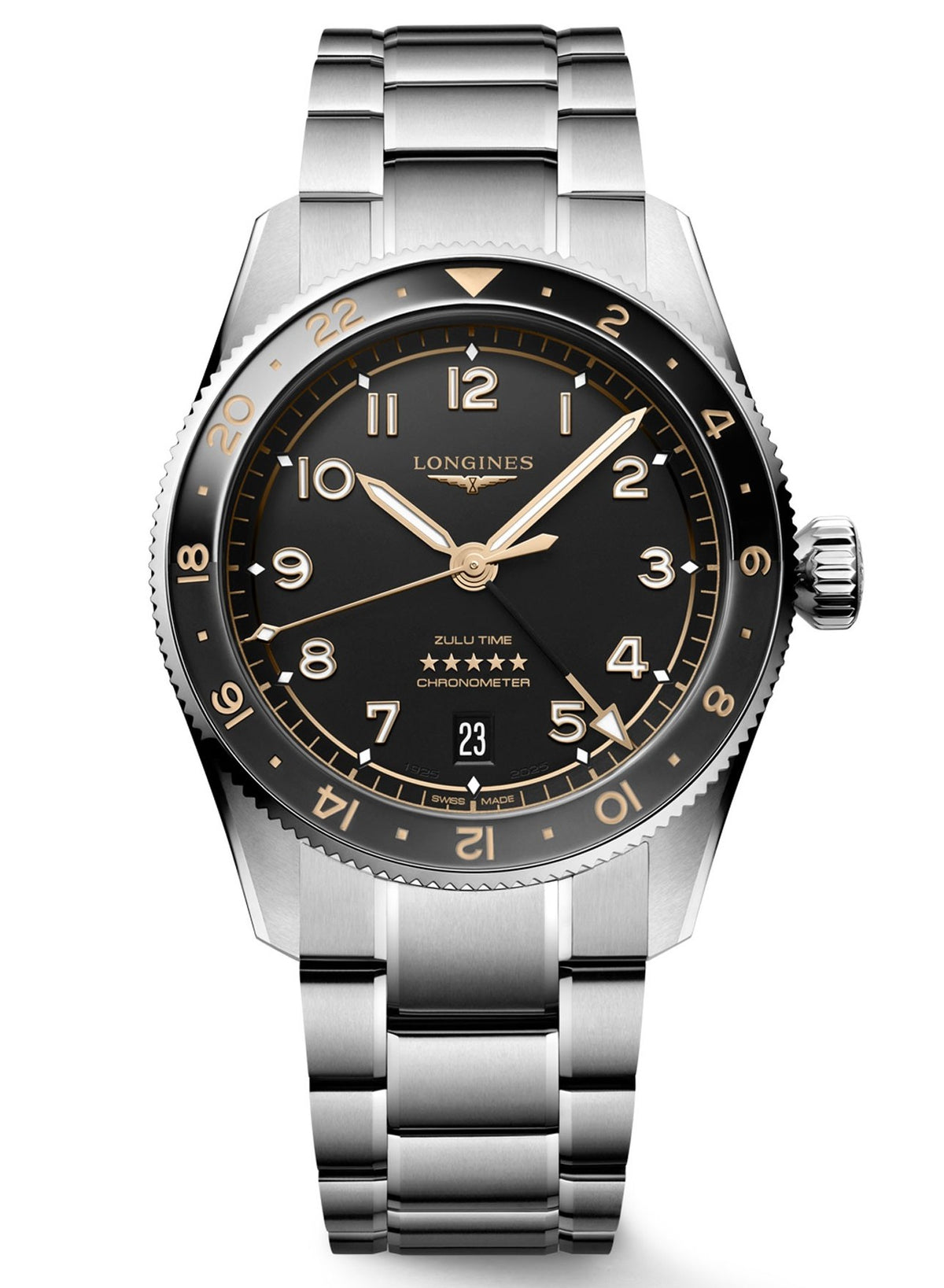 Longines Spirit Zulu Time Steel Grey & Ceramic Bezel 39mm Watch L3.802.4.50.6