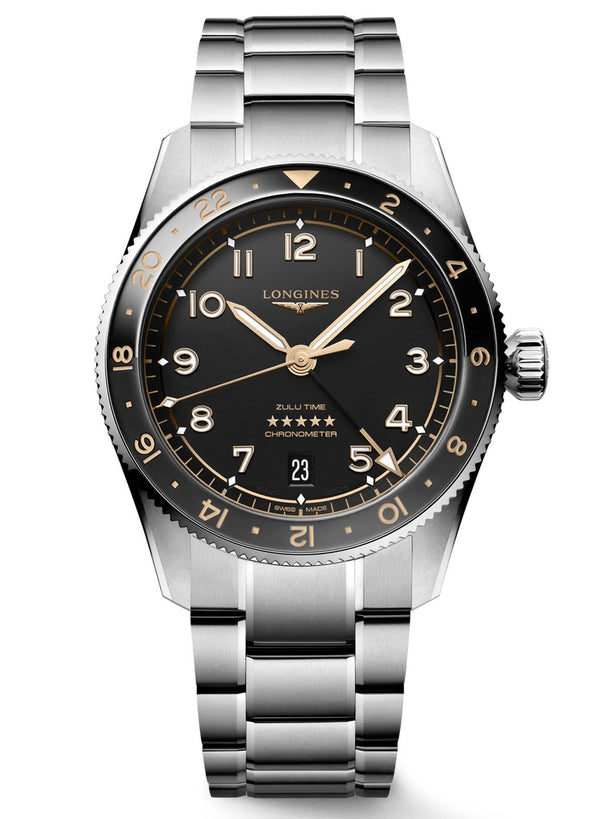Longines Spirit Zulu Time Steel Grey & Ceramic Bezel 39mm Watch L3.802.4.50.6