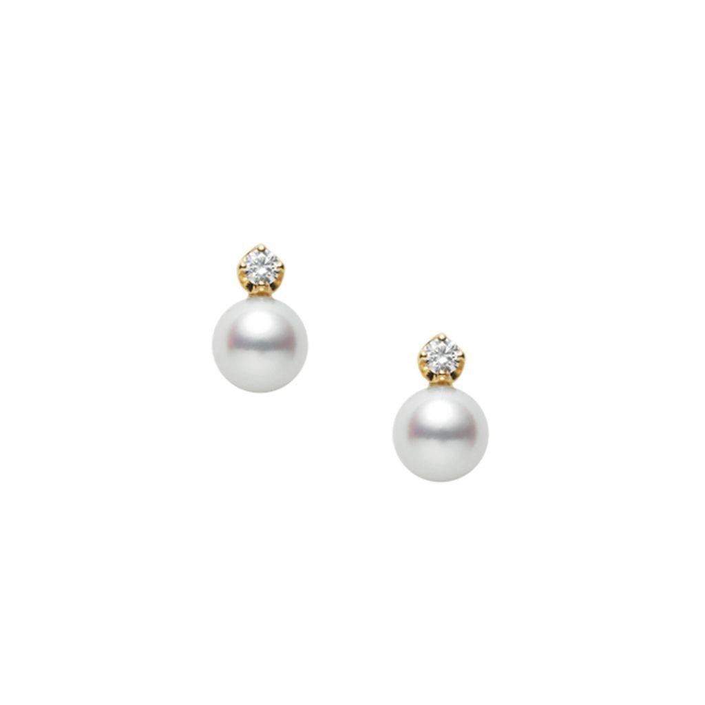 Mikimoto Classic Collection 18ct Yellow Gold Pearl & Diamond Earrings