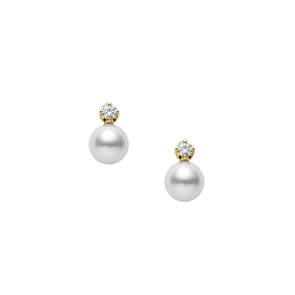 Mikimoto Classic Collection 18ct Yellow Gold Pearl & Diamond Earrings