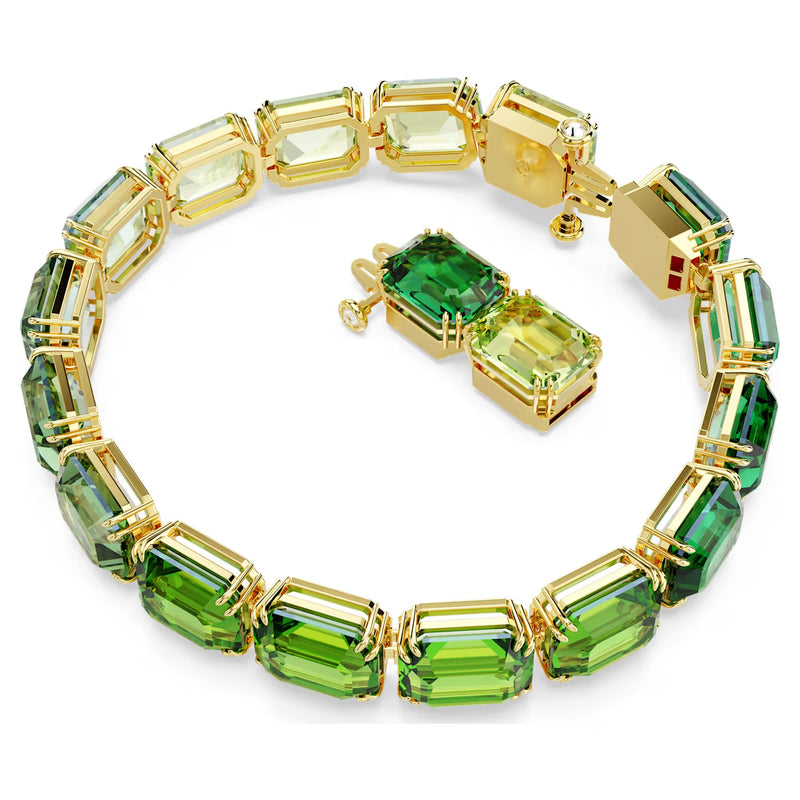 Swarovski Millenia Tennis bracelet, Octagon cut, Colour gradient, Green, 18k gold plated