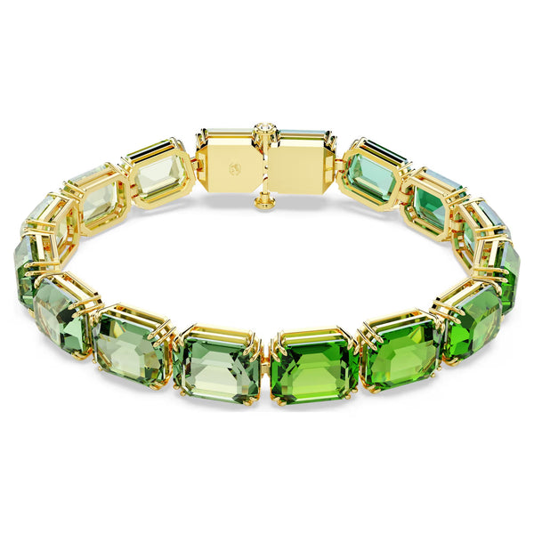 Swarovski Millenia Tennis bracelet, Octagon cut, Colour gradient, Green, 18k gold plated