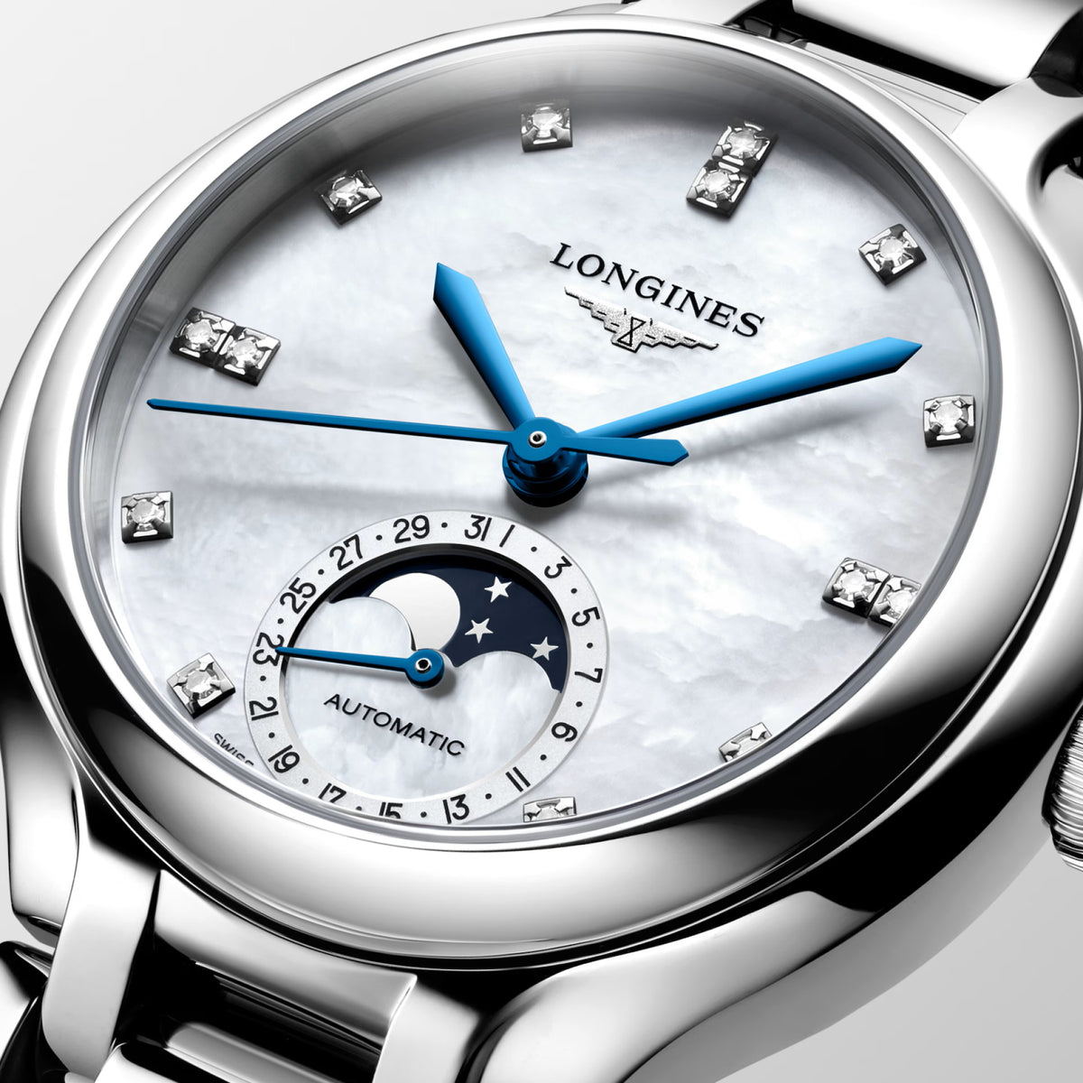 Longines Primaluna Moonphase Dot Diamond Dial 34mm Watch