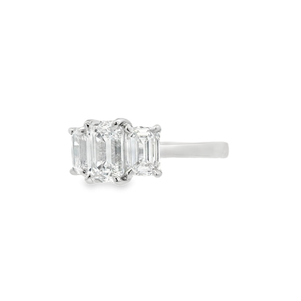 3 Stone Emerald Lab Grown 4.05ct Diamond Ring
