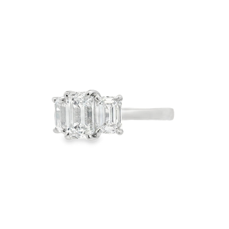 3 Stone Emerald Lab Grown 4.05ct Diamond Ring