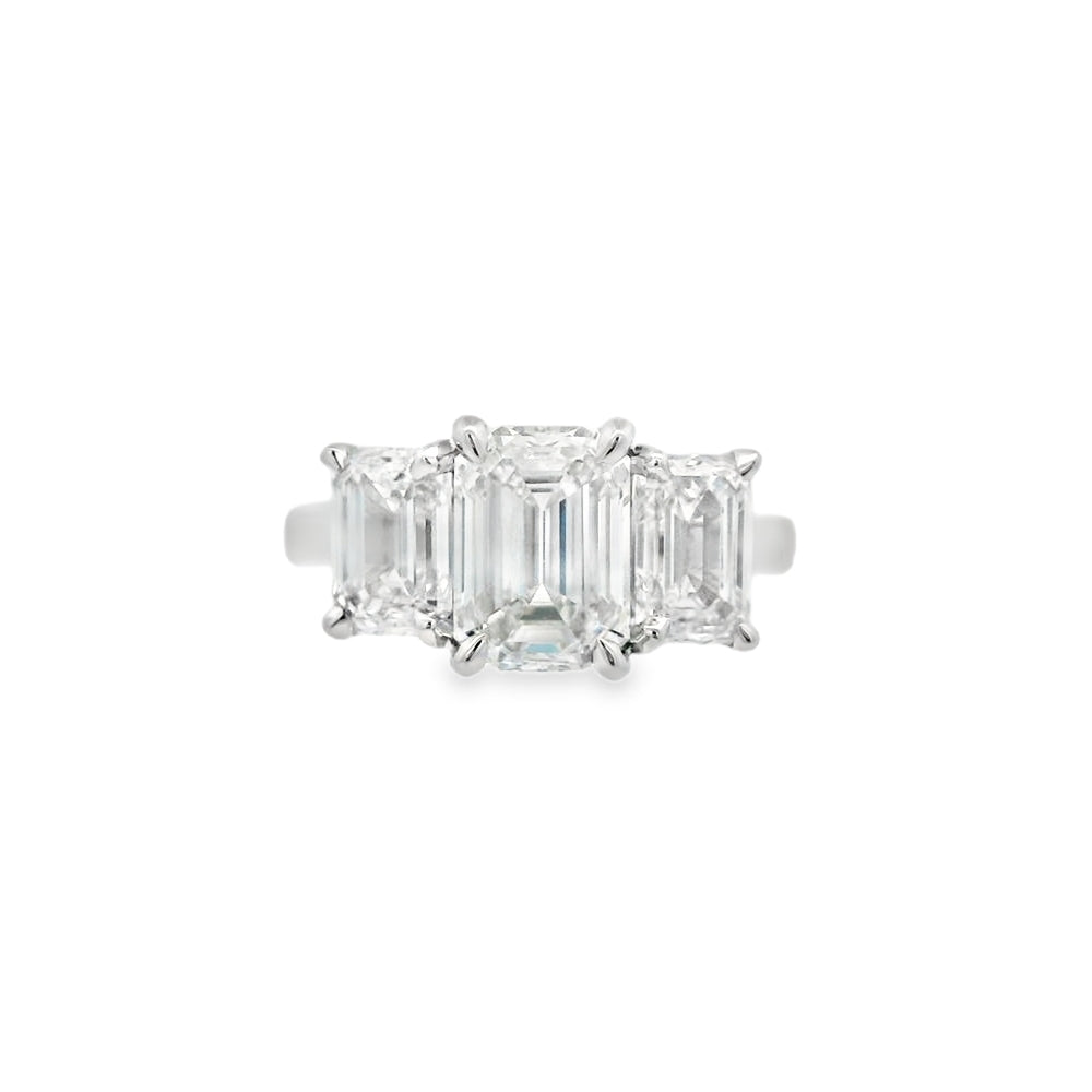 3 Stone Emerald Lab Grown 4.05ct Diamond Ring