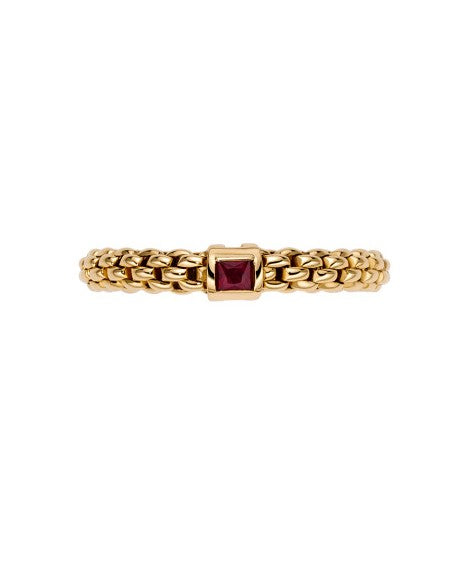 Fope Souls Flex'it 18ct Yellow Gold Ring with a Ruby