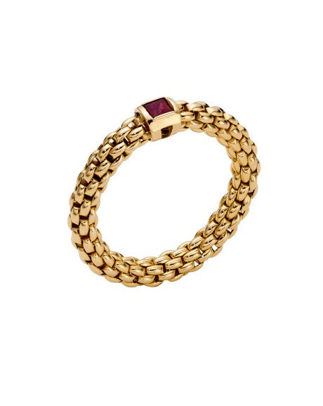 Fope Souls Flex'it 18ct Yellow Gold Ring with a Ruby