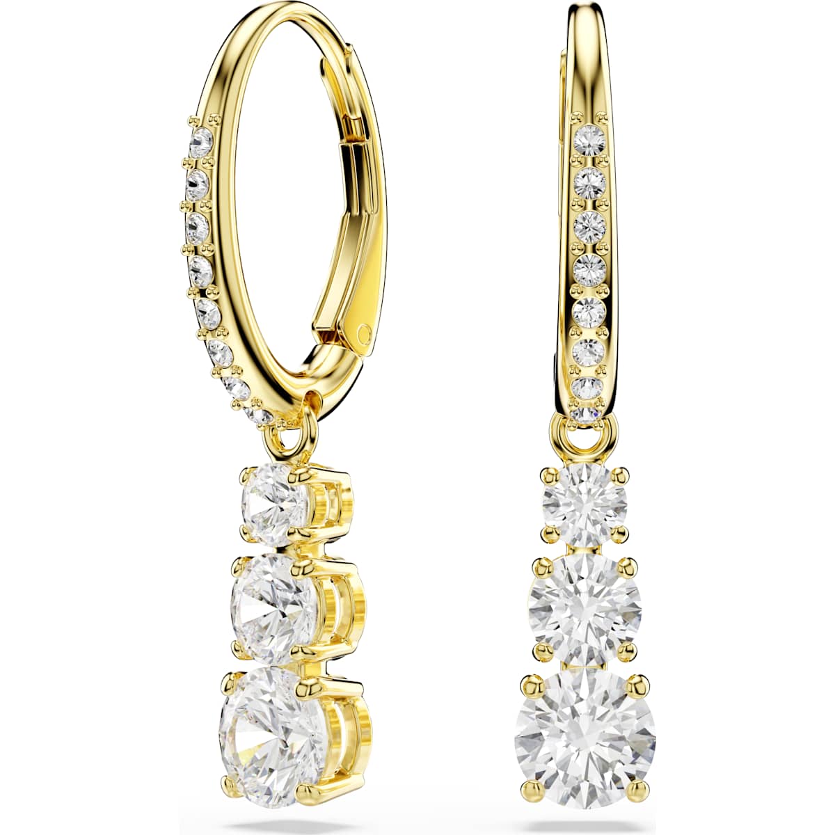 Swarovski Stilla Attract hoop earrings, Round cut, White, Gold-tone plated