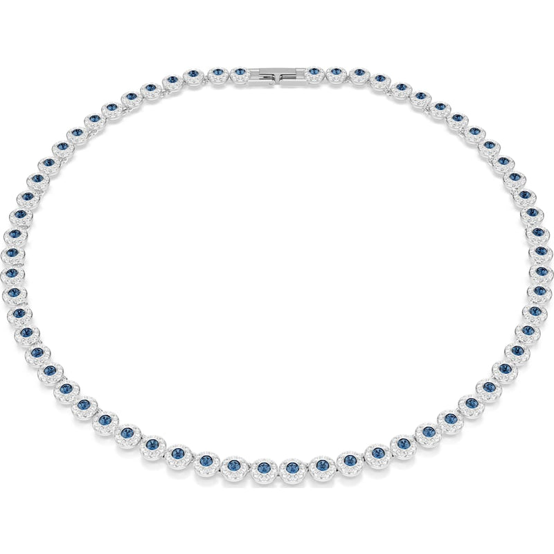 Swarovski Una Angelic Tennis necklace, Round cut, Blue, Rhodium plated