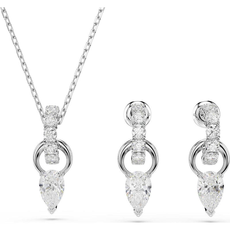 Swarovski Mesmera set, Pear cut, Round cut, White, Rhodium plated