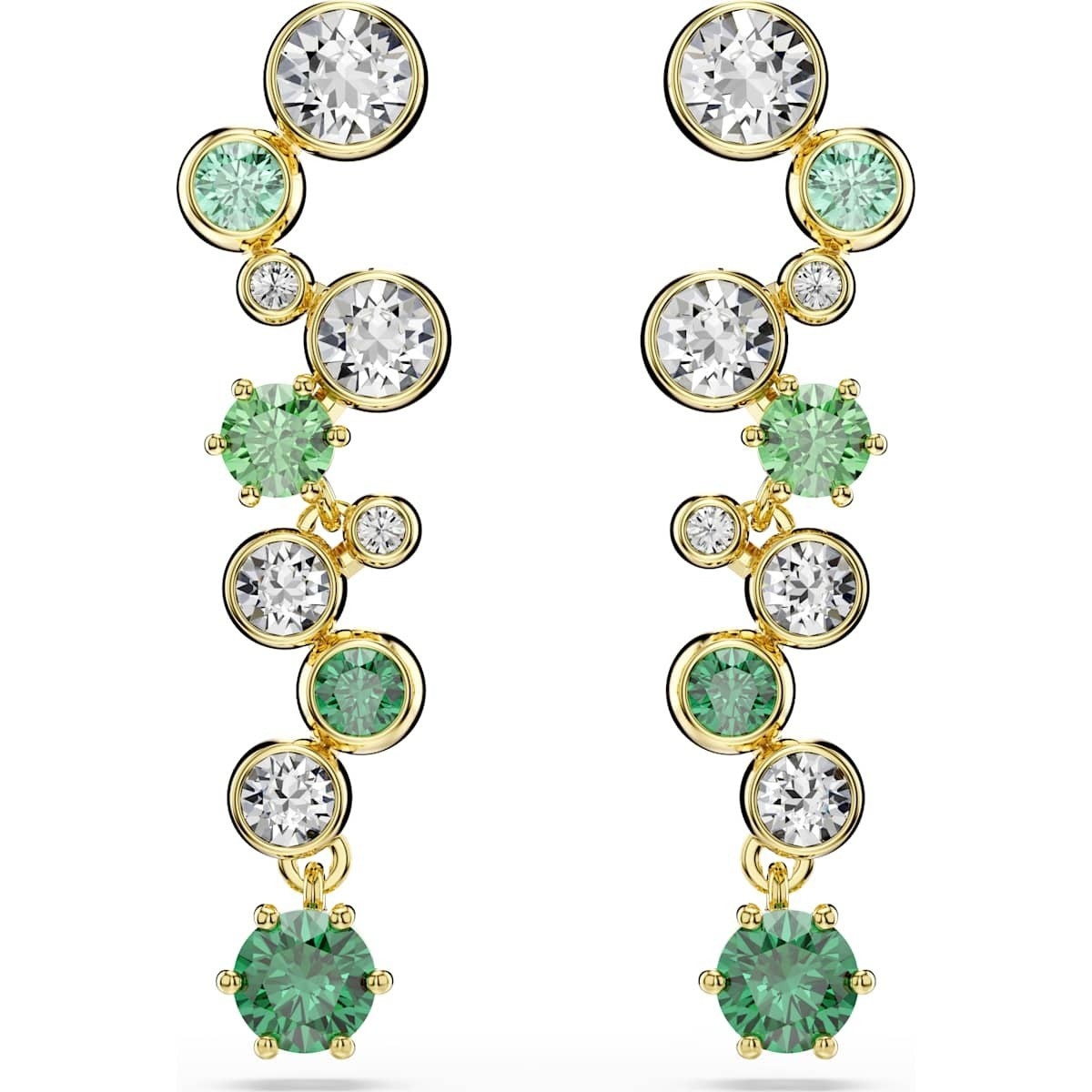 Swarovski Constella drop earrings, Mixed cuts, Green, Gold-tone plated