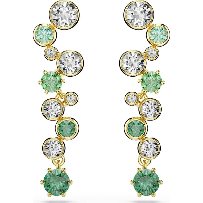 Swarovski Constella drop earrings, Mixed cuts, Green, Gold-tone plated