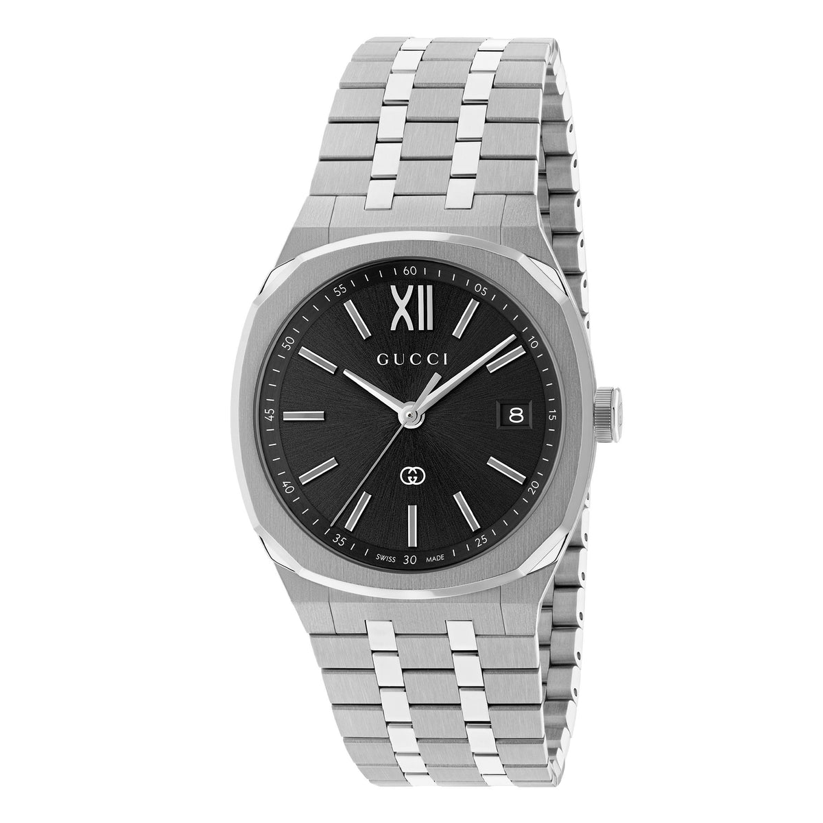 GUCCI 25H Steel & Black Dial 36mm Watch YA163438