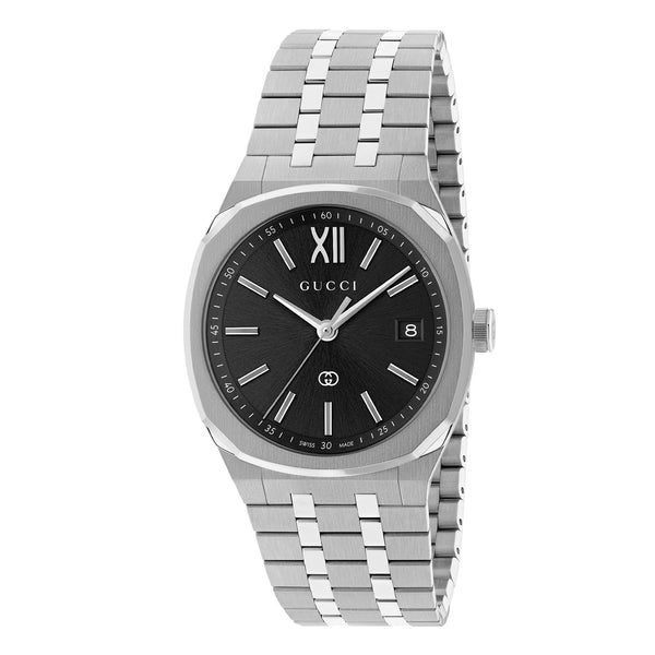 GUCCI 25H Steel & Black Dial 36mm Watch YA163438
