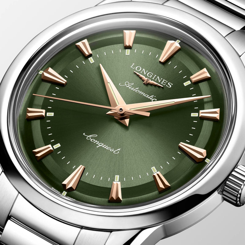 Longines Conquest Heritage Steel, Green 38mm Dial Watch L1.649.4.02.6