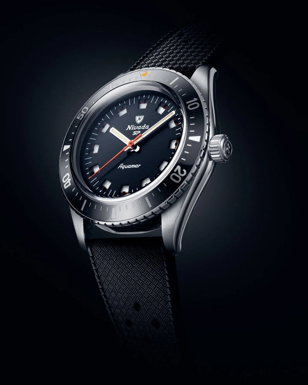 Nivada Grenchen Aquamar Black Automatic Rubber tropic 38mm Watch 32068A01
