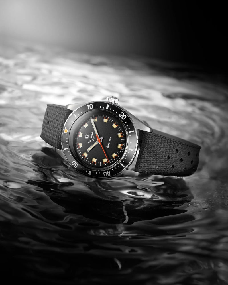 Nivada Grenchen Aquamar Black Automatic Rubber tropic 38mm Watch 32068A01