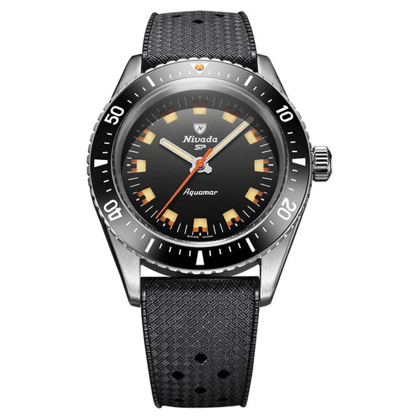 Nivada Grenchen Aquamar Black Automatic Rubber tropic 38mm Watch 32068A01