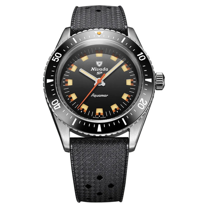 Nivada Grenchen Aquamar Black Automatic Rubber tropic 38mm Watch 32068A01
