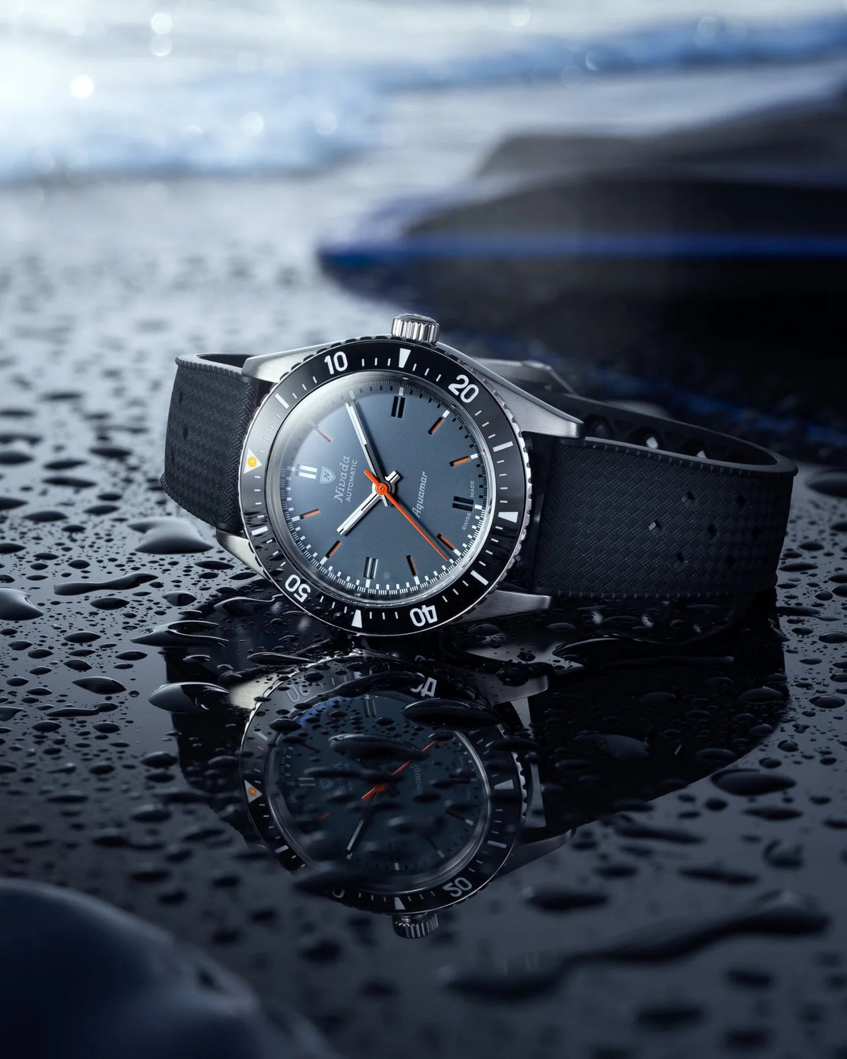 Nivada Grenchen Aquamar Grey Automatic Rubber tropic 38mm Watch 32077A01
