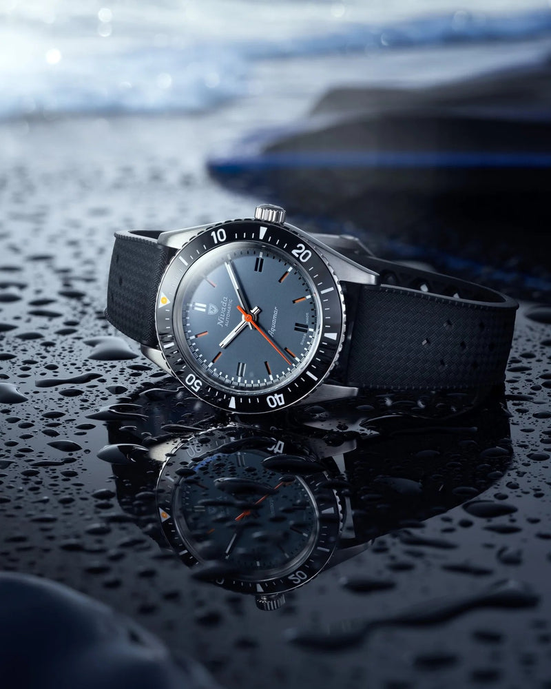 Nivada Grenchen Aquamar Grey Automatic Rubber tropic 38mm Watch 32077A01