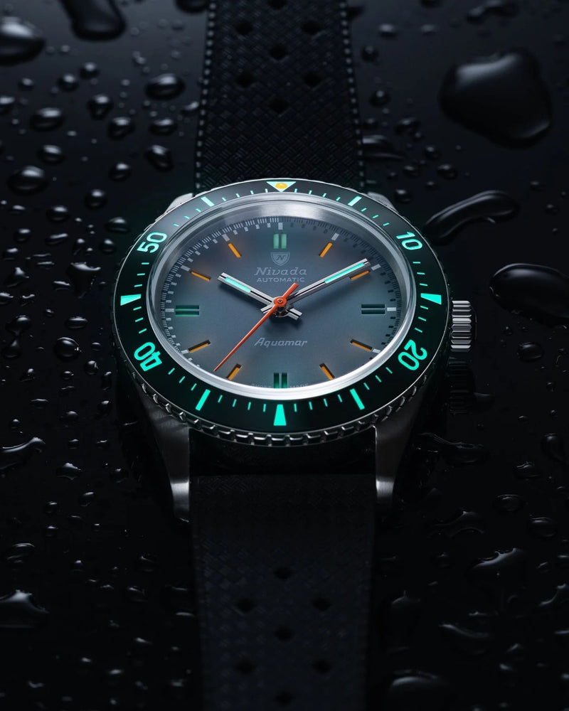 Nivada Grenchen Aquamar Grey Automatic Rubber tropic 38mm Watch 32077A01
