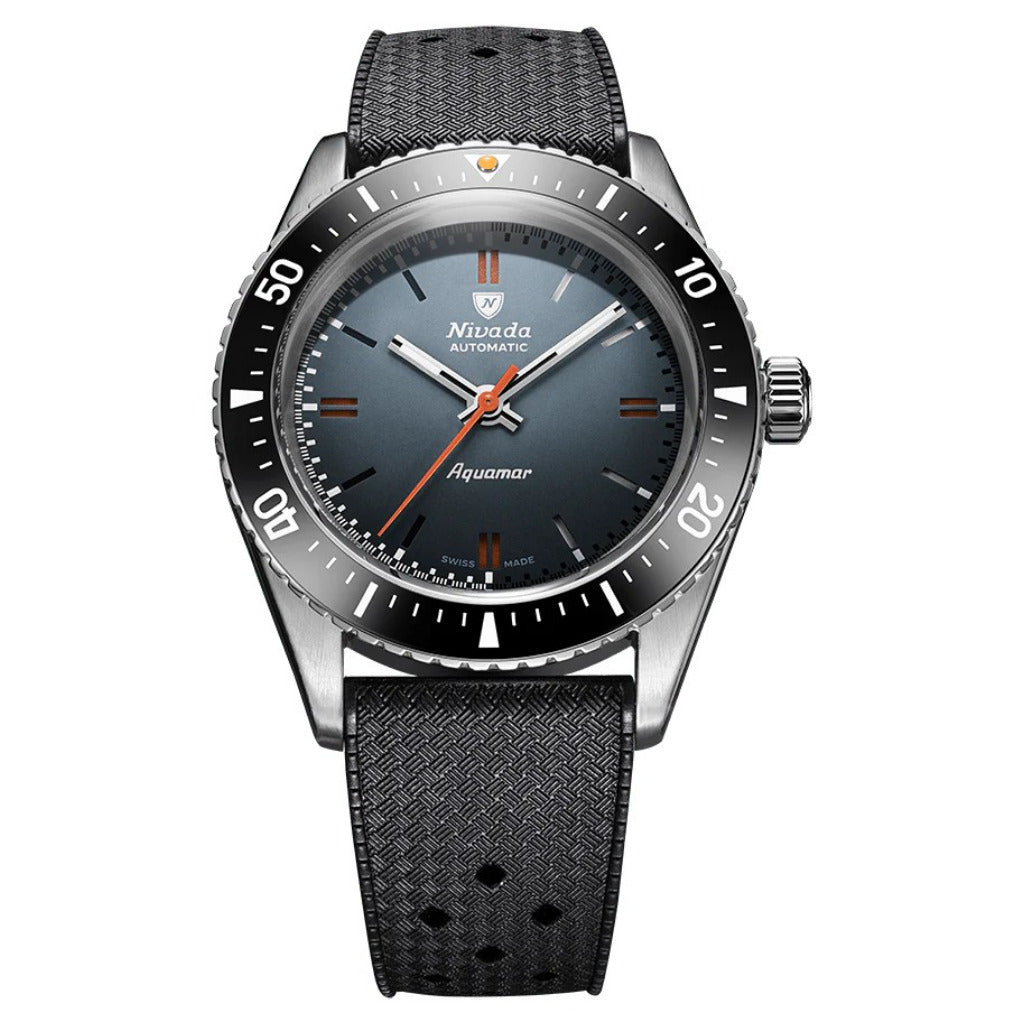 Nivada Grenchen Aquamar Grey Automatic Rubber tropic 38mm Watch 32077A01