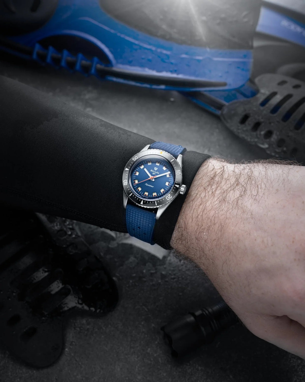 Nivada Grenchen Aquamar Blue Automatic Rubber tropic 38mm Watch 32074A24