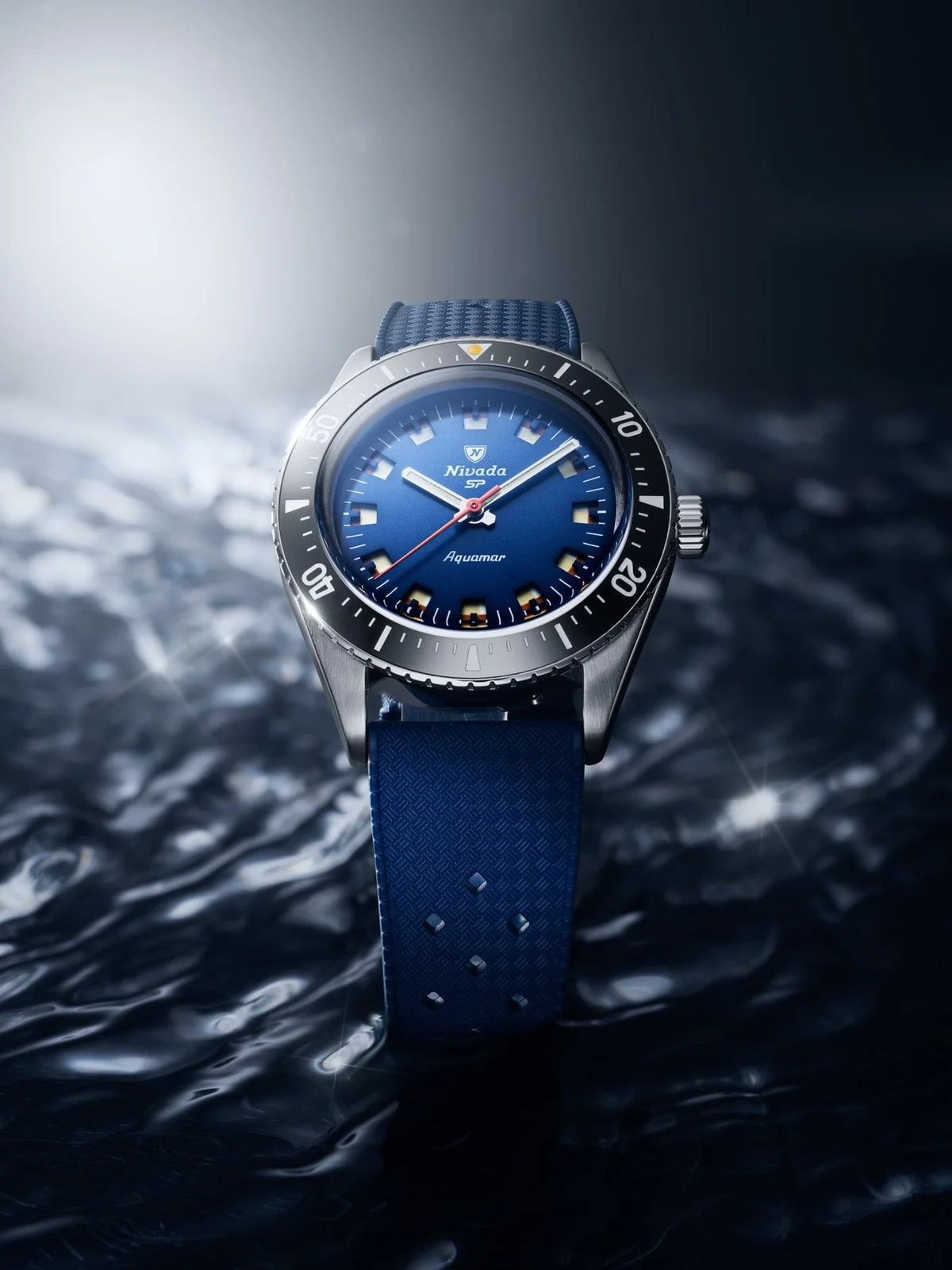 Nivada Grenchen Aquamar Blue Automatic Rubber tropic 38mm Watch 32074A24