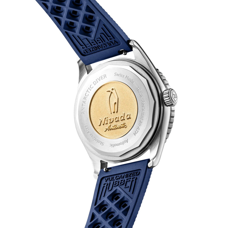 Nivada Grenchen Aquamar Blue Automatic Rubber tropic 38mm Watch 32074A24