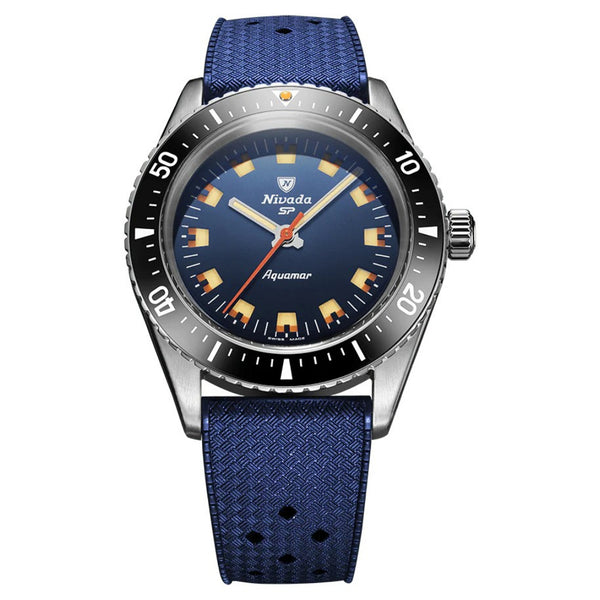 Nivada Grenchen Aquamar Blue Automatic Rubber tropic 38mm Watch 32074A24