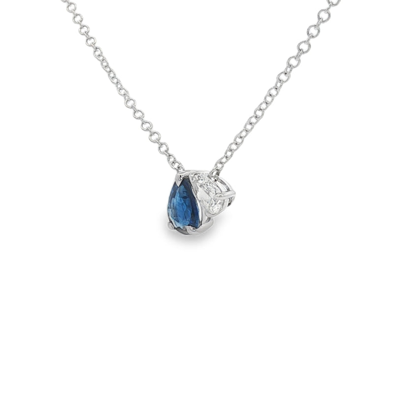 Sapphire and Diamond Toi Et Moi 18ct White Gold Pendant