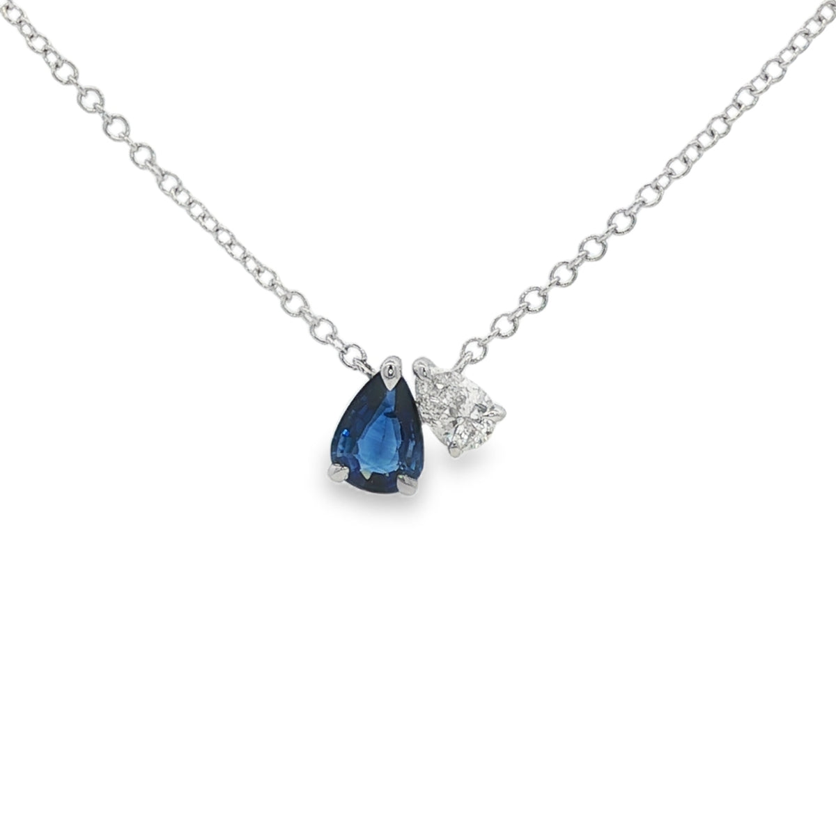 Sapphire and Diamond Toi Et Moi 18ct White Gold Pendant