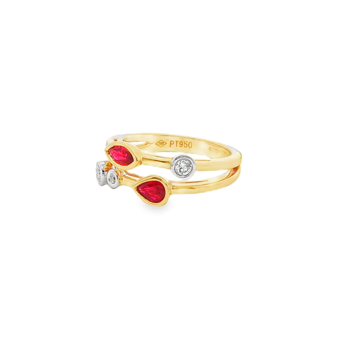 Ruby and Diamond Pear and Marquise 18ct Yellow Gold Ring