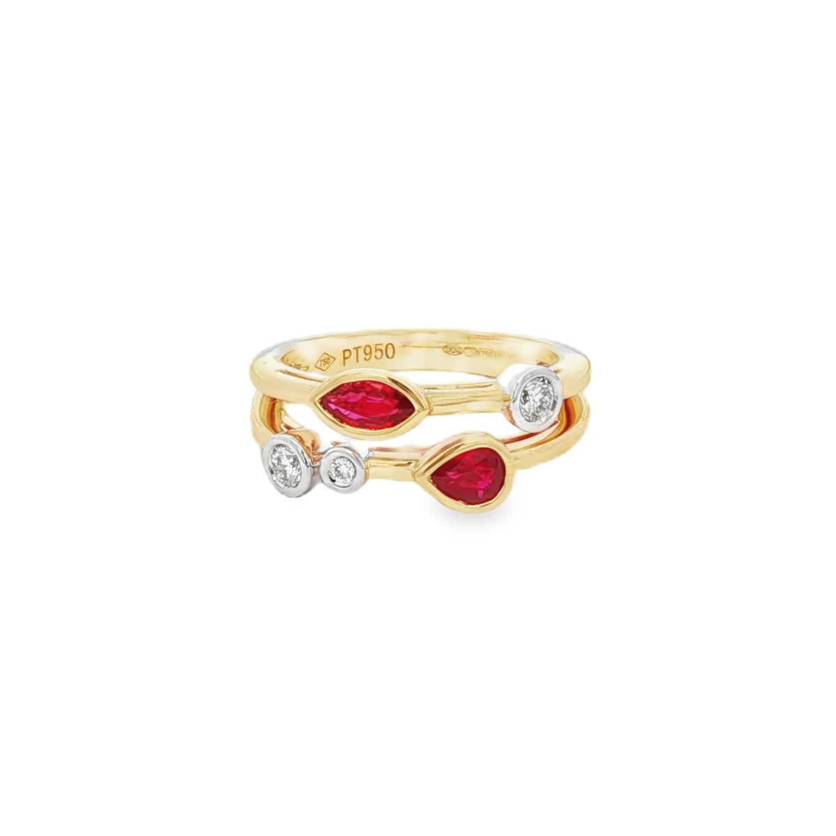 Ruby and Diamond Pear and Marquise 18ct Yellow Gold Ring