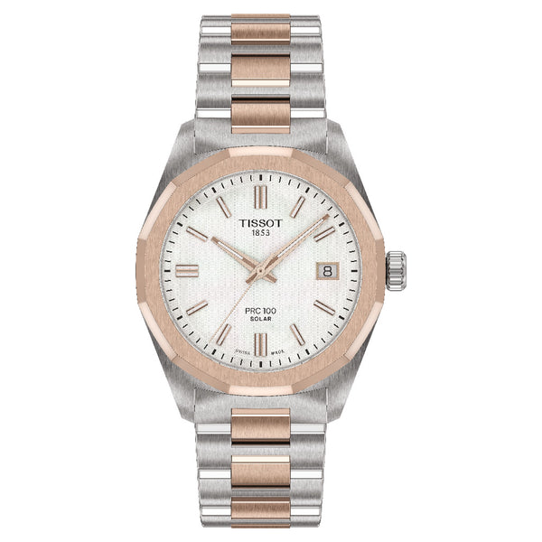 Tissot PRC 100 Solar 34mm Two Tone MOP Watch T1518222211100