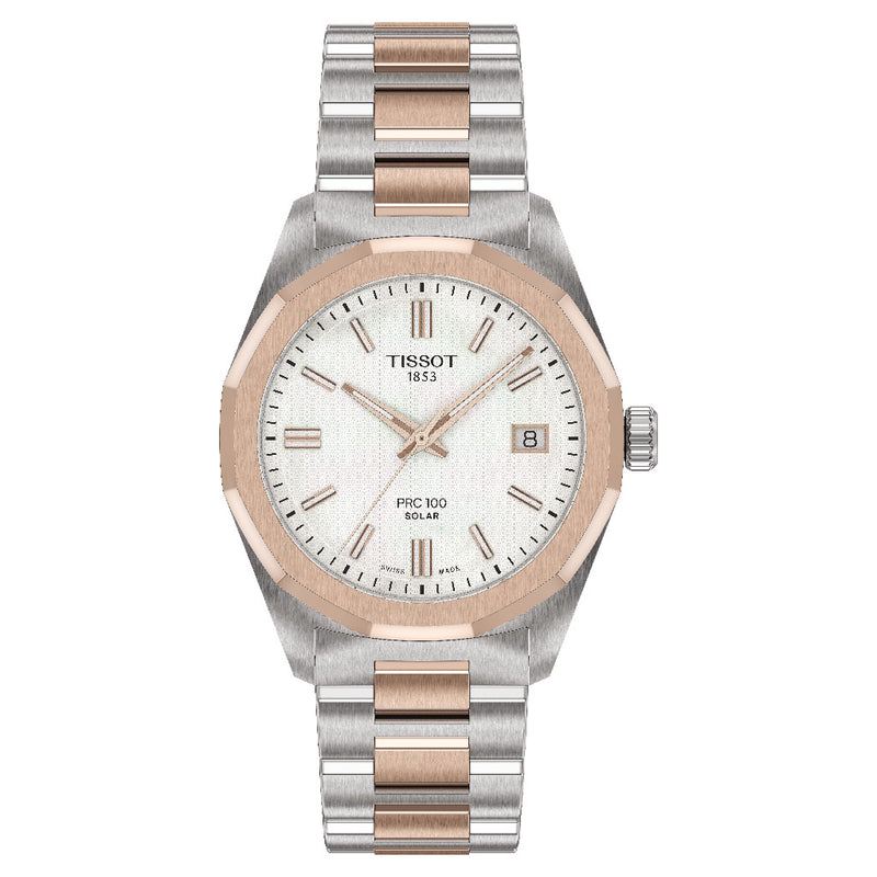 Tissot PRC 100 Solar 34mm Two Tone MOP Watch T1518222211100