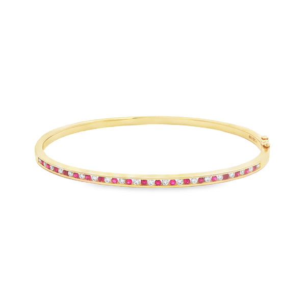 9ct Yellow Gold Ruby and Diamond Bangle