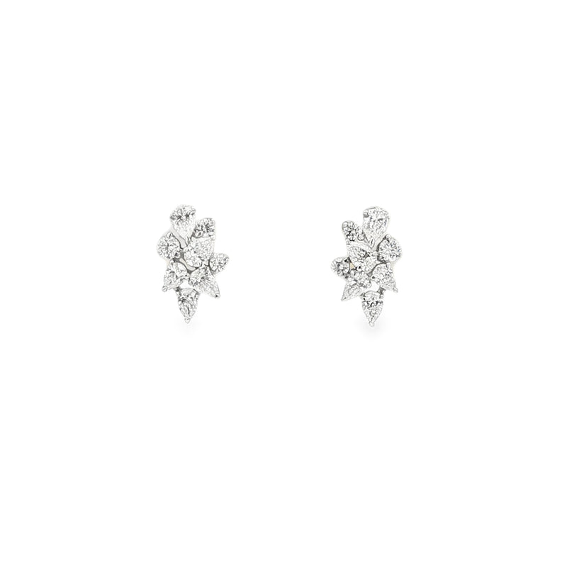 Diamond Pear and Round Brilliant Cut 18ct White Gold Stud Earrings