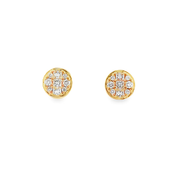 18ct Yellow Gold Round Diamond Cluster Earrings
