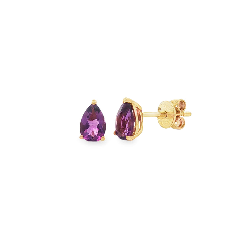 9ct Yellow Gold Pear Shape Amethyst Stud Earrings