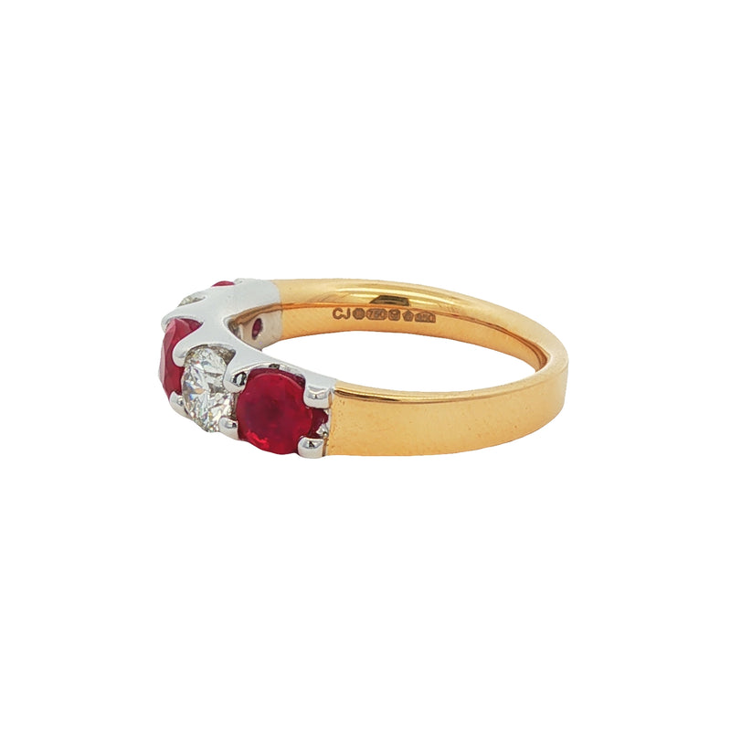 Ruby and Diamond 5 Stone 18ct Yellow Gold and Platinum Ring