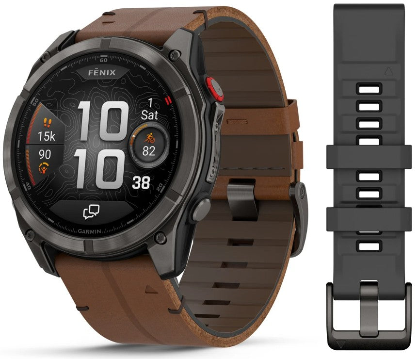 Garmin Fenix® 8 Pro 51mm, AMOLED, Sapphire, Carbon grey DLC titanium with Chestnut leather band