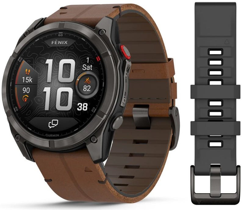 Garmin Fenix® 8 Pro 51mm, AMOLED, Sapphire, Carbon grey DLC titanium with Chestnut leather band
