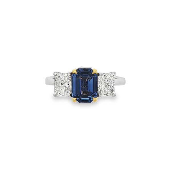 3 Stone Sapphire and Diamond Platinum Ring