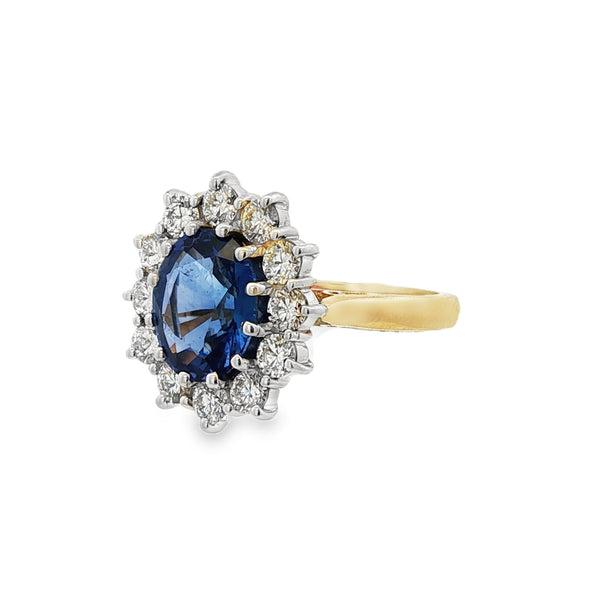 Sapphire and Diamond Cluster, 18ct Yellow Gold Ring