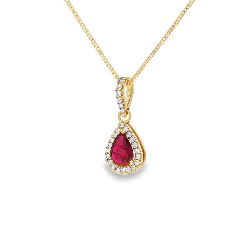 Ruby and Diamond Pear Shaped 18ct Yellow Gold Pendant