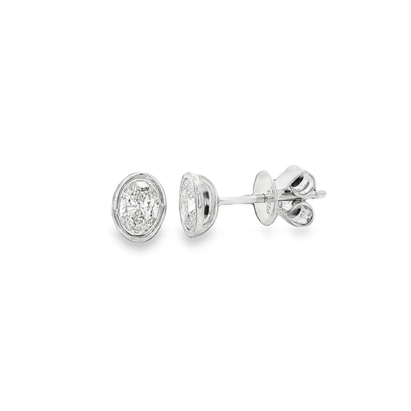 Diamond Oval Cut Rub Over 0.60ct Platinum Earrings