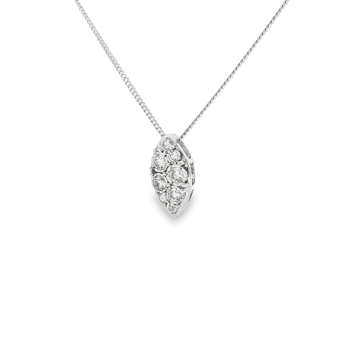 Marquise Shaped, Round Diamond 9ct White Gold Pendant